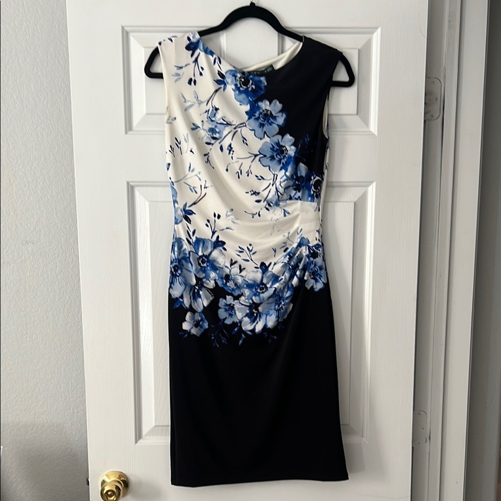 Ralph Lauren Black and Blue Sleeveless Sheath Dress